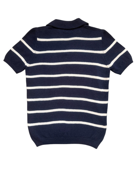 Navy Striped Knit Polo Shirt