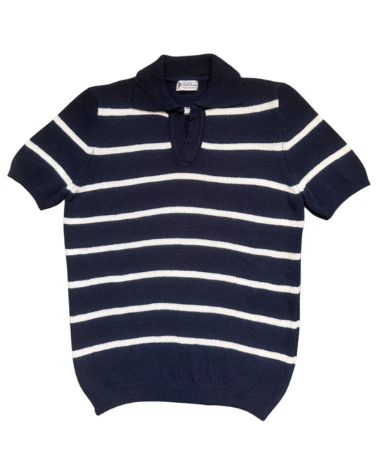 Navy Striped Knit Polo Shirt