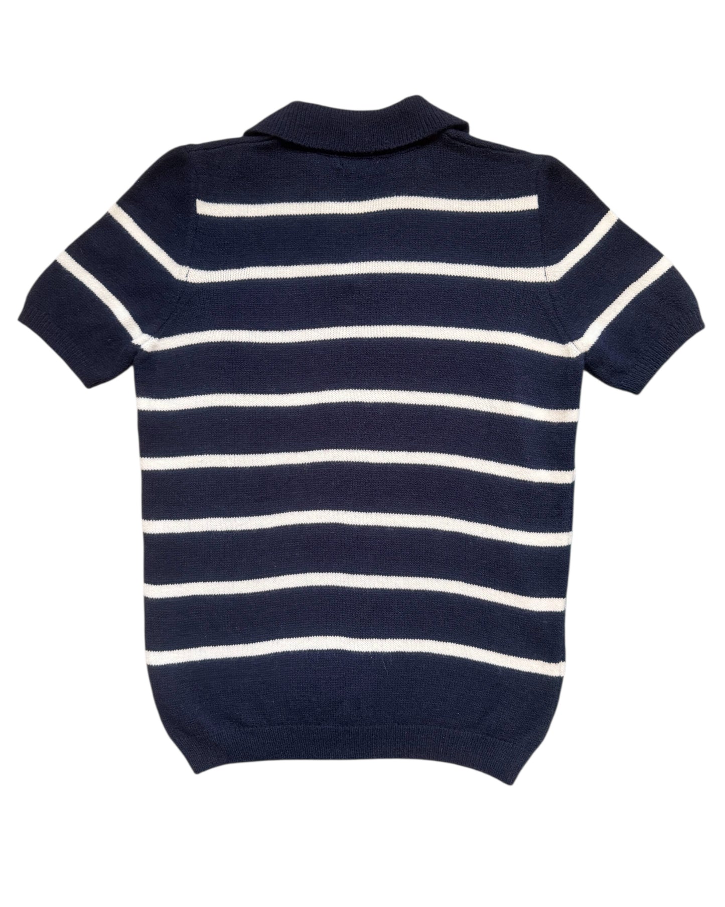 Navy Striped Knit Polo Shirt