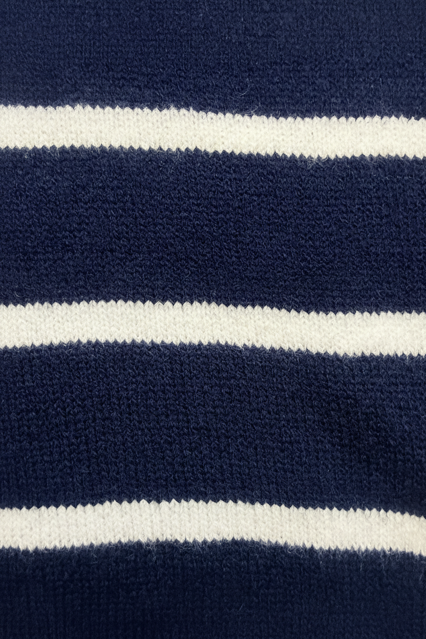 Navy Striped Knit Polo Shirt